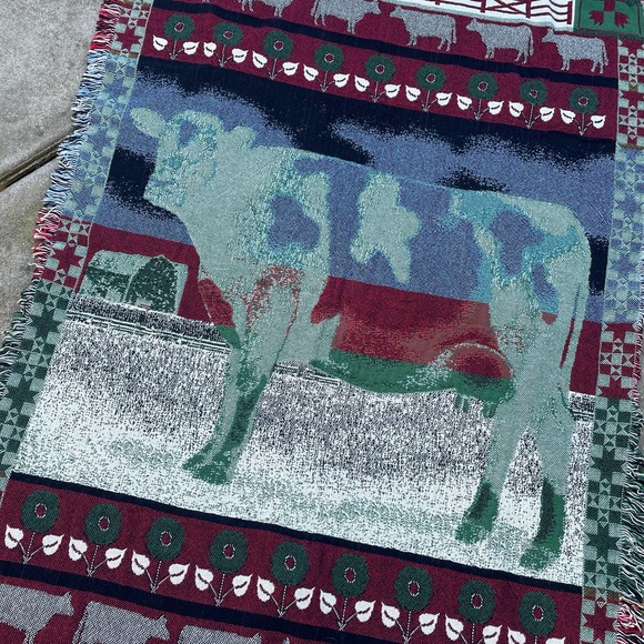 Vintage 1993 NWT Cow Cotton Woven Tapestry Blanket by the Rug Barn - Picture 4 of 7
